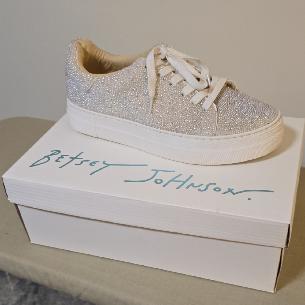 Betsey Johnson Women's Sparkling Sneakers - Silver and White